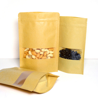 Sachet Doypack en Papier Kraft Brun avec Fermeture Éclair et Fenêtre Transparente, Anti-Humidité, pour Café, Snacks, Friandises pour Animaux, Noix