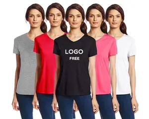 T-shirt à manches courtes et col v pour femmes 100% coton, vêtement de haute qualité, encolure en v, livraison gratuite