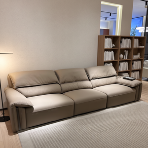 Canapé en cuir à rangée droite, style minimaliste et luxueux, très recommandé, pour petit appartement, salon, oreilles d'éléphant - Product Image 3