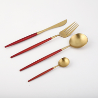 Ensemble de vaisselle couteau et fourchette en métal doré, ensemble de vaisselle de haute qualité à cinq couleurs en acier inoxydable