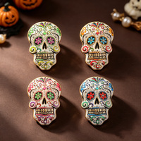 Broche de Calavera con Flores de Colores del Día de Muertos Mexicano para Halloween
