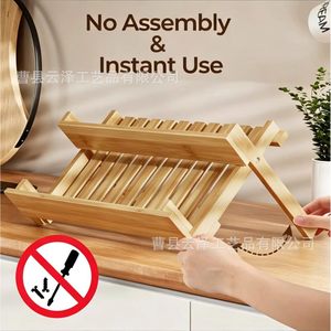 Estante de madera transfronterizo para especias, escurridor de tazas de cocina de doble capa, estante plegable para exhibir especias - Product Image 5
