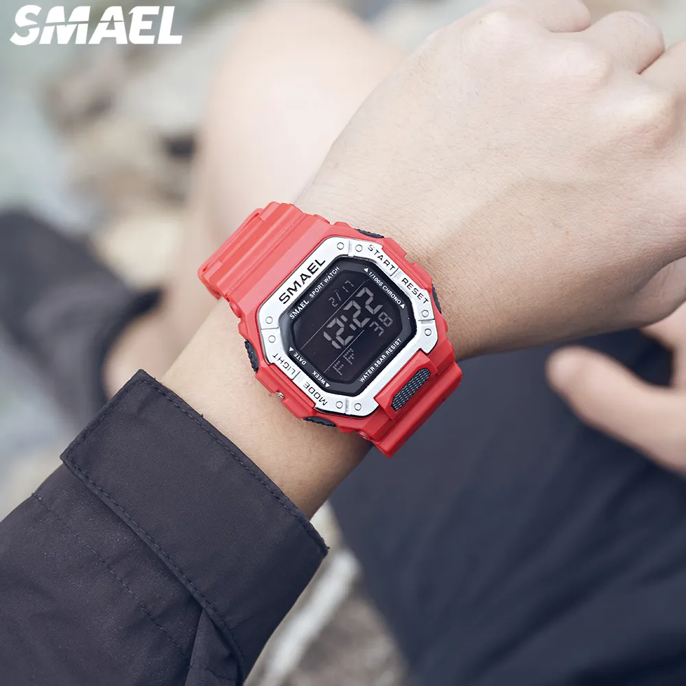 SMAEL 8059 LCD display digital men wrist watch big screen watch 3 atm waterproof