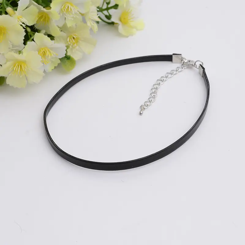 Dark Goth Style Princess Collar Gothic Accessories Thin Black pu Leather Cool Vintage Lolita Aesthetic Chain Necklace