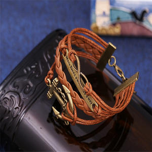 Brazalete <span class=keywords><strong>de</strong></span> cuero hecho a mano con forma <span class=keywords><strong>de</strong></span> ancla, pulsera inspiradora - Product Image 2