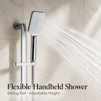 Ensemble de robinetterie de douche thermostatique réglable en hauteur avec barre coulissante carrée, kit de douchette à main, fixation murale, finition brossée, jet doux effet pluie