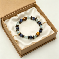 Bracelet en Cristal Guérisseur Naturel Sodalite Aigue-marine Bois d'Agar, Bijou Unisexe Ethnique Tendance