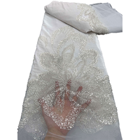 Tissu en dentelle de velours de luxe NI.AI avec perles et sequins, broderie nigériane, tulle africain lourd 2026 pour robe de mariée et de soirée