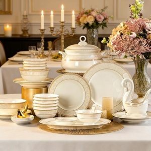 24pcs Embossed Gold Porcelain Tableware <b>Set</b> Luxury Style Bone China Dinner <b>Sets</b> - Product Image 4