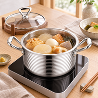 WOXIANG Marmite à fondue transparente avec couvercle en verre 16 cm, en acier inoxydable côtelé 3 couches, pour soupes Oden et service à table