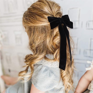 Presilhas de Cabelo Infantis Grandes de Veludo com Pérolas de Cristal, Estilo Casual, Moda Outono, Presilhas Jacaré Marrom, Estética Doce para Franja Lateral de Meninas - Product Image 2