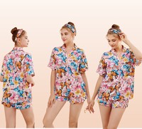 Pyjama d'été sexy grande taille à col en V pour femme, taille élastique, respirant, imprimé papillon, pour adulte