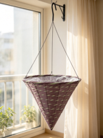 Panier suspendu en ciment sculpté à la main, forme cône, violet, marron, vert, avec doublure en plastique et supports métalliques, pour extérieur, maison, jardin, fleurs