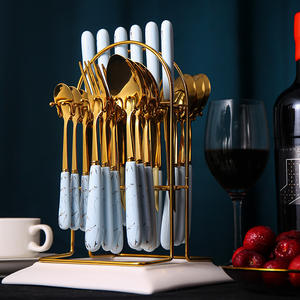 24-piece Stainless Steel Cutlery Set Ceramic Handle Cutlery Storage Rack <b>Christmas</b> <b>Gift</b> Cutlery Set - Product Image 4