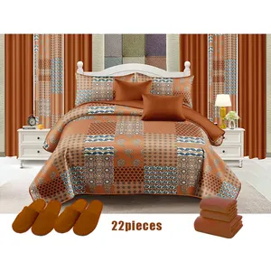 Wholesale Custom Luxury Printed Cotton Bedding Sets with Matching Curtains Bed Sheet Bedspread Set 22 Pieces Curtain Bedding Set
