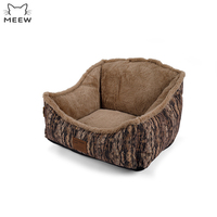 Lit de repos pour animaux de compagnie motif écorce vintage, doublure en flanelle douillette, bord de soutien, nid pour chat et chien, mobilier d'intérieur chaud pour animaux, vente en gros