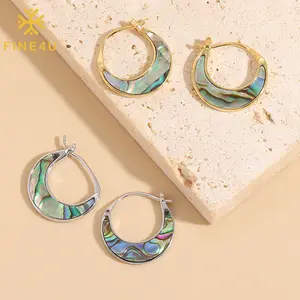 Perhiasan Vintage pantai musim panas Boho anting cangkang abalon Hoop kerang kulit kerang sapi berlapis emas wanita