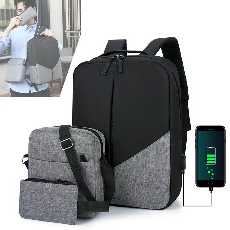 Sac à dos 3 en 1 pour ordinateur portable d'affaires, sac à dos d'université avec port de charge intelligent usb, sac d'ordinateur de 15.6 pouces