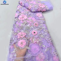 Dentelle africaine Sinya 3D appliquée, 5 yards, vente chaude, avec sequins, cristaux et diamants brodés, tissu de dentelle perlée de luxe pour robe de soirée
