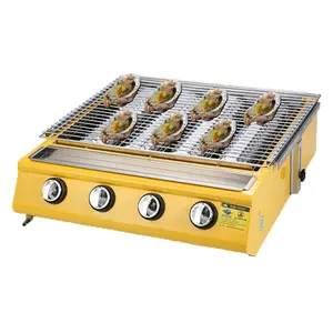 Outdoor Portable 4 Burners Gas Yellow Barbecue Oven Home Use Sea Food BBQ Grill