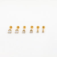 Anting trendi anting-anting kancing berlapis emas 18K zirkonia cantik untuk wanita anting-anting baja tahan karat grosir 2/3/4mm