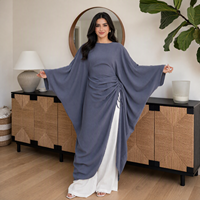 Loriya 2026 Nouvelle Tunique Papillon Musulmane Modeste Abaya Longue Robe à Manches Chauve-Souris avec Cordon de Serrage Ajustable et Fronces pour Femme Kaftan