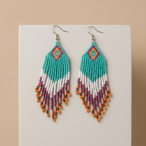 Boucles d'oreilles multicolores à franges d'automne, boucles d'oreilles à pompons en perles de rocaille, ensemble de boucles d'oreilles faites à la main en perles pour femmes, boucles d'oreilles fleur en perles de riz - Product Image 1