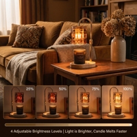 Lampe chauffe-bougie électrique sans flamme à hauteur réglable, abat-jour en verre ambré, base en bois, pour chambre et décoration intérieure – Vente directe usine