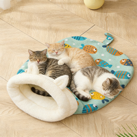 Lit pour animaux de compagnie en forme de grotte, en tissu peluche épais, mignon, coloré, en fausse fourrure, tendance, chaud, pour chat