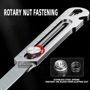 स्टेनलेस स्टील 18 मिमी 20 ब्लेड आउटडोर उपकरण उपयोगिता कैंपिंग चाकू 6 में 1 मल्टी-फंक्शन नॉब लॉकिंग चाकू - Product Image 5
