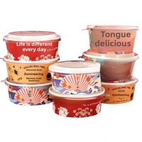 Boîte à emporter en papier kraft de qualité alimentaire, compatible micro-ondes, bol en papier, boîte repas ; Design tendance de style chinois ; Personnalisable pour