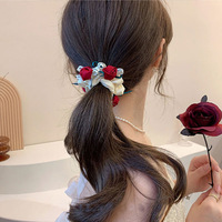 Tissu fait main Rose cheveux cravates femmes gros intestin anneaux élastique arc cheveux accessoires nœud ruban chouchous pour les filles