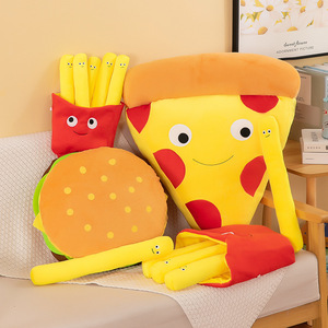 Coussins en peluche mignons en forme de nourriture : adorables frites, hamburgers, pizzas – jouets en peluche décoratifs pour la maison - Product Image 5