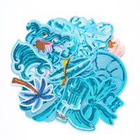 Patch thermocollant à sequins Série Océan Bleu, motifs Coquillage, Conque, Vague, Surfiste, thème Océan et Vacances