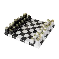 Tablero de ajedrez hecho a mano con Logo personalizado para el hogar, tablero de ajedrez de mármol Natural, negro y blanco