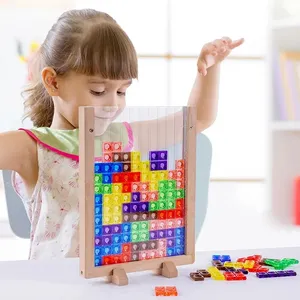 2024 Kinder Intelligenz Frühe Bildung Transparente Tafel Baustein Stapeln Holz Puzzle 3D Tangram Spiel Spielzeug