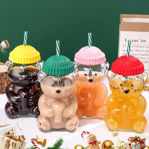 Ly thủy tinh chịu nhiệt hình gấu 20oz bán buôn, ly cà phê đá, ly uống nước hình gấu dễ thương kèm ống hút tái sử dụng - Product Image 3