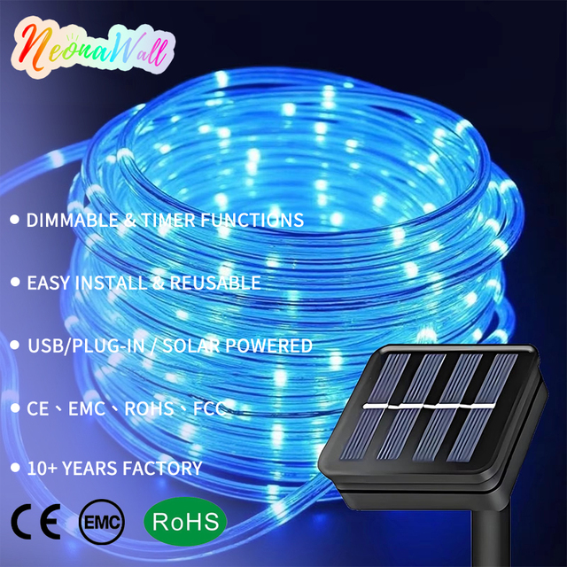 Neonawall Wholesale Blue LED IP65 Solar Rope Light Copper String Light 20M Dimmable Garden Patio Christmas Party Decoration