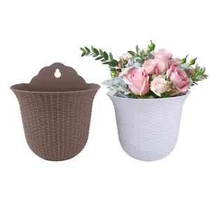 J & C — pot de fleurs suspendu, pot de fleurs blanc et marron, décoration, plantes, grande taille, planteur de fleurs