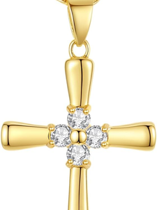 Collier en argent sterling S925 plaqué or avec cadre en forme de croix chrétienne, pendentif léger de luxe en moissanite pour femme, idéal pour un anniversaire - Product Image 1