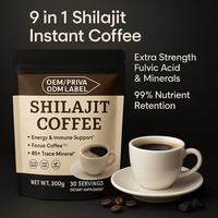 Poudre de café instantané au Shilajit de l'Himalaya en gros, marque privée OEM/ODM, avec acide fulvique, goût neutre, 300g, 85%