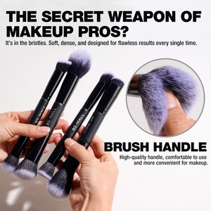Pinceaux de maquillage BS-MALL, 12 pièces, ensemble de pinceaux professionnels à double extrémité, étiquette privée, ensemble de pinceaux de maquillage multifonctionnels noirs <span class=keywords><strong>avec</strong></span> sac - Product Image 3