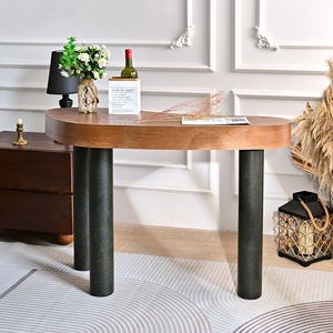 Table basse en bois marron de style européen ART NEST INNOVA, design durable, montage facile, finition antique, trois pieds, panneau extensible - Product Image 3