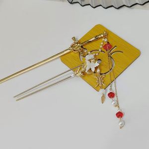 Pince à cheveux longue à pampilles pour femmes, épingles à cheveux en forme d'épée chinoise, épingles à cheveux florales faites à la main, accessoires de bijoux fantaisie, ornements capillaires - Product Image 4