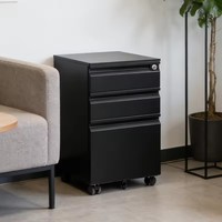 Meuble de classement mobile en acier noir minimaliste verrouillable à trois tiroirs, unité de rangement sécurisée pour bureau