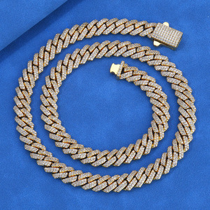 Bespoke 925 Sterling <b>Silver</b> Moissanite Miami Cuban Link Chain Bezel Set 18K Gold Plated Iced Out Hip Hop <b>Necklace</b> Custom Jewelry - Product Image 1