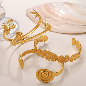 Ocean Series <b>Bracelet</b> Titanium Steel Starfish <b>Bangle</b> Leaf Open Design Unisex Jewelry - Product Image 3