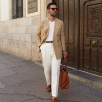 Ensemble de costume beige 2 pièces pour homme – Décontracté et professionnel, en polyester, idéal pour les affaires, les fêtes, les banquets et les trajets quotidiens