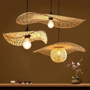 Lustre suspendu en rotin naturel tissé à la main, 35 à 45 cm, luminaire pour salle à manger, <span class=keywords><strong>abat</strong></span>-<span class=keywords><strong>jour</strong></span> artistique - Product Image 1