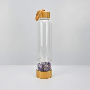 Bouteille d'eau en verre borosilicate écologique avec pierre énergétique en cristal, couvercle en bambou, grande capacité, conception de séparation, pierre concassée - Product Image 2